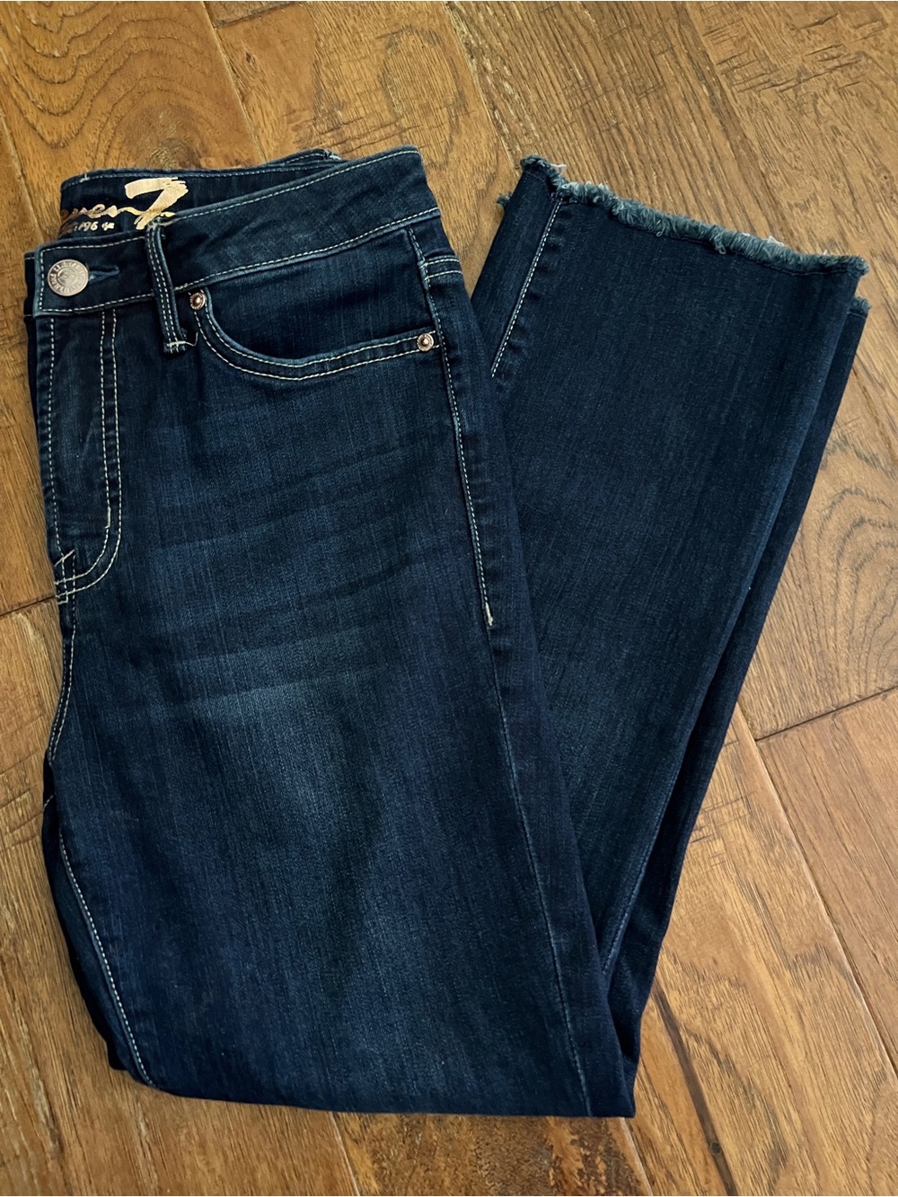 Seven7 Dark Indigo Straight-Leg Jeans with Raw Hem